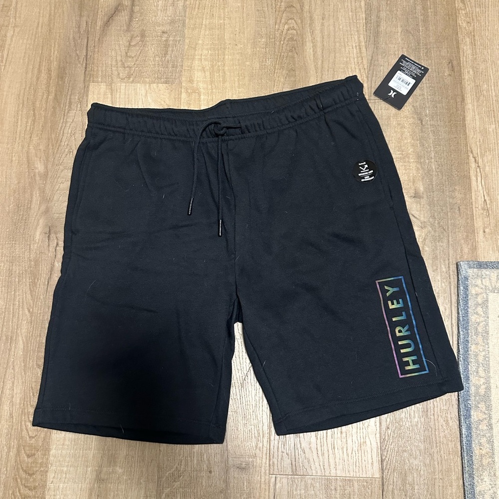 Hurley Men's Black Shorts with Multicolor Logo